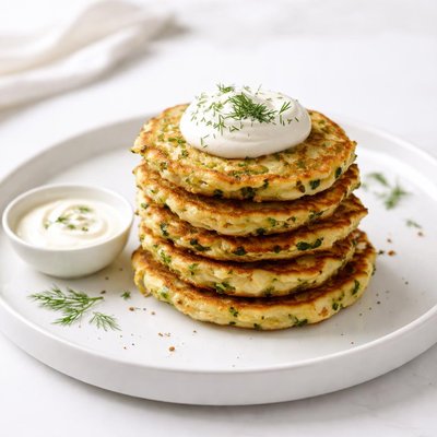 Image of Zucchini Pancakes with Sauce or a Sour Cream Topping