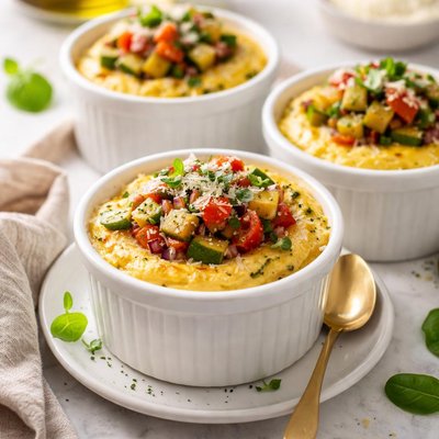 Image of Zucchini Parmesan Custards with Sauteed Vegetable Dice