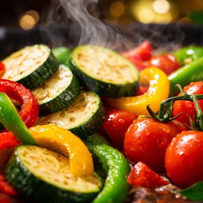 Image of Zucchini Peppers and Tomatoes