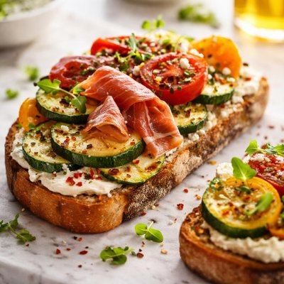 Image of Zucchini Prosciutto and Tomato Slice