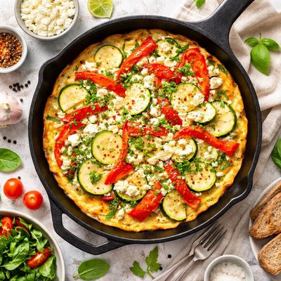 Image of Zucchini Red Pepper and Feta Frittata