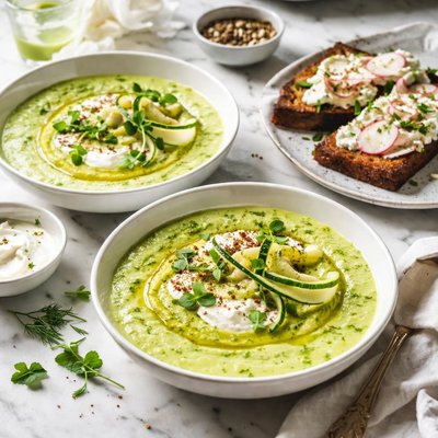 Image of Zucchini Soup with Pumpernickel and Quark Toasts