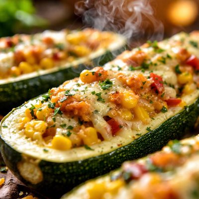 Image of Zucchini Stuffed with Corn and Cheese