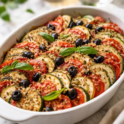 Image of Zucchini Tomato Black Olive Gratin