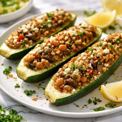 Image of Zucchini with Chickpea and Mushroom Stuffing