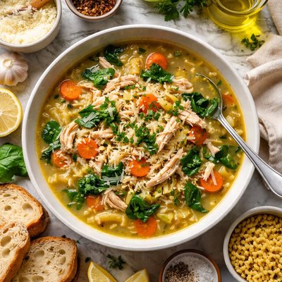 Image of Zuppa Di Pollo Italian Chicken Soup with Pasta Cheese