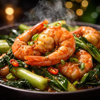 15 Minute Tiger Prawns with Chinese Greens