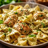 20 Minute Creamy Pesto Chicken and Bow Ties
