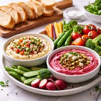 2 Vegetarian Dips Served W Crudites Baguette Bread