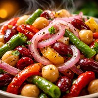 3 Bean Salad with Marinated Sweet Onions and Roasted Peppers