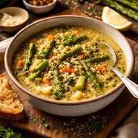 8 Minute Asparagus Couscous Soup Quick and Easy