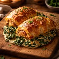 A1 Chicken Thighs En Croute on a Bed of Dijon Cooked Spinach A1