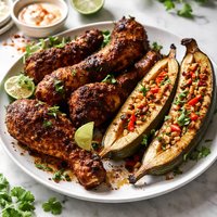 African Spice Rubbed Drumsticks with Banana Boats
