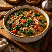 After Thanksgiving Soup with Garlic Spinach and Tomatoes