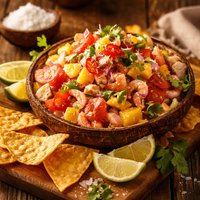 Ahi Tuna and Baby Shrimp Ceviche W Papaya Salad and Coconut
