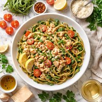 Al Lewis Spinach Fettuccine with Crab Sauce