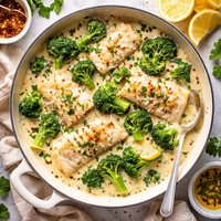 Alaskan Pollack with Broccoli in a Cream Sauce