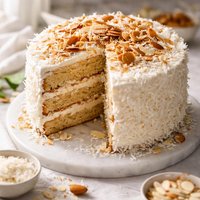 Almond Coconut 3 Layer Cake with Coconut Frosting