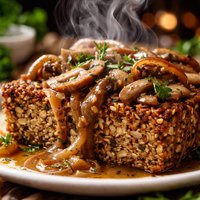 Almond Sesame Nut Roast with Mushroom Onion Sauce