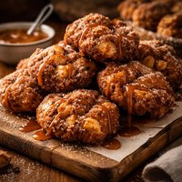 Apple Fritters with Cinnamon Sugar and Caramel Sauce