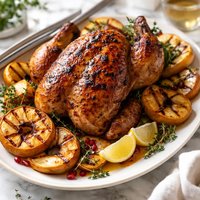 Apple Marinated Roast Chicken with Grilled Apple Rings