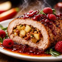 Apple Stuffed Pork Loin with Raspberry Sauce