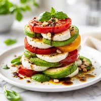 Avocado Tomato and Mozzarella Tower Salad
