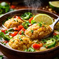 Aztec Onion Lime Soup with Corn Dumplings