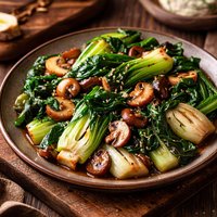 Baby Bok Choy Saut with Mushrooms