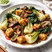 Baby Bok Choy with Mushrooms and Tofu
