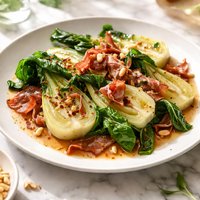 Baby Bok Choy with Sherry and Prosciutto