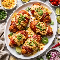 Bacon Wrapped Chicken Breasts with Chile Cheese Sauce