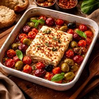 Baked Feta Cheese with Tomatoes and Olives