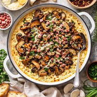 Baked Grits with Ham Wild Mushrooms and Parmesan