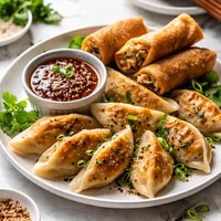 Baked Pot Stickers Sweet Asian Dipping Sauce Chicken Egg Roll