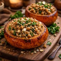 Baked Pumpkin with Herbed Barley and Chickpeas