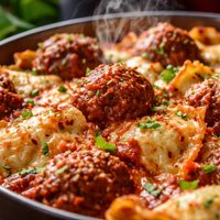 Baked Ravioli and Meatballs