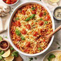 Baked Rice with Cheese and Tomatoes