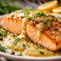 Baked Salmon with Dill Mustard Sauce