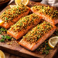 Baked Salmon with Lemon Oregano Crumb Topping