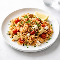 Baked Seafood Orzo and Feta Cheese Casserole