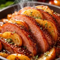 Baked Sliced Ham and Apples