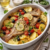 Baked Snapper with Potatoes Oregano and White Wine