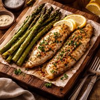 Baked Sole and Roasted Asparagus with Sesame