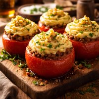 Baked Stuffed Tomatoes Topped with Mashed Potato
