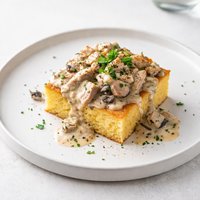 Baked Swiss Cornbread with Turkey Cream Sauce