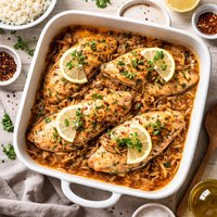 Baked Tilapia Fillets with Light French Onion Sauce