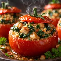 Baked Tomatoes Stuffed with Chicken and Spinach
