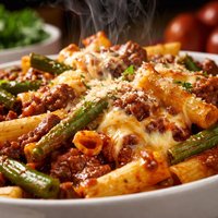 Baked Ziti with Beef and Green Beans