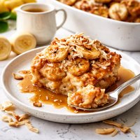 Banana Coconut Bread Pudding with Rum Sauce